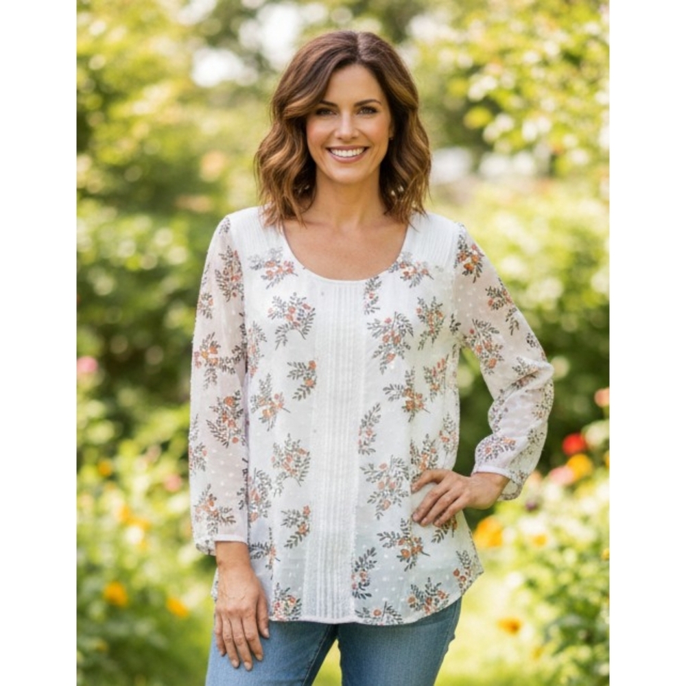 LC Lauren Conrad Semi Sheer Floral Chiffon Blouse